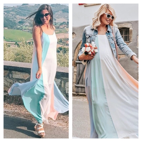 Pastel Color Block A-line Maxi Cami Dress - Picture 6 of 6